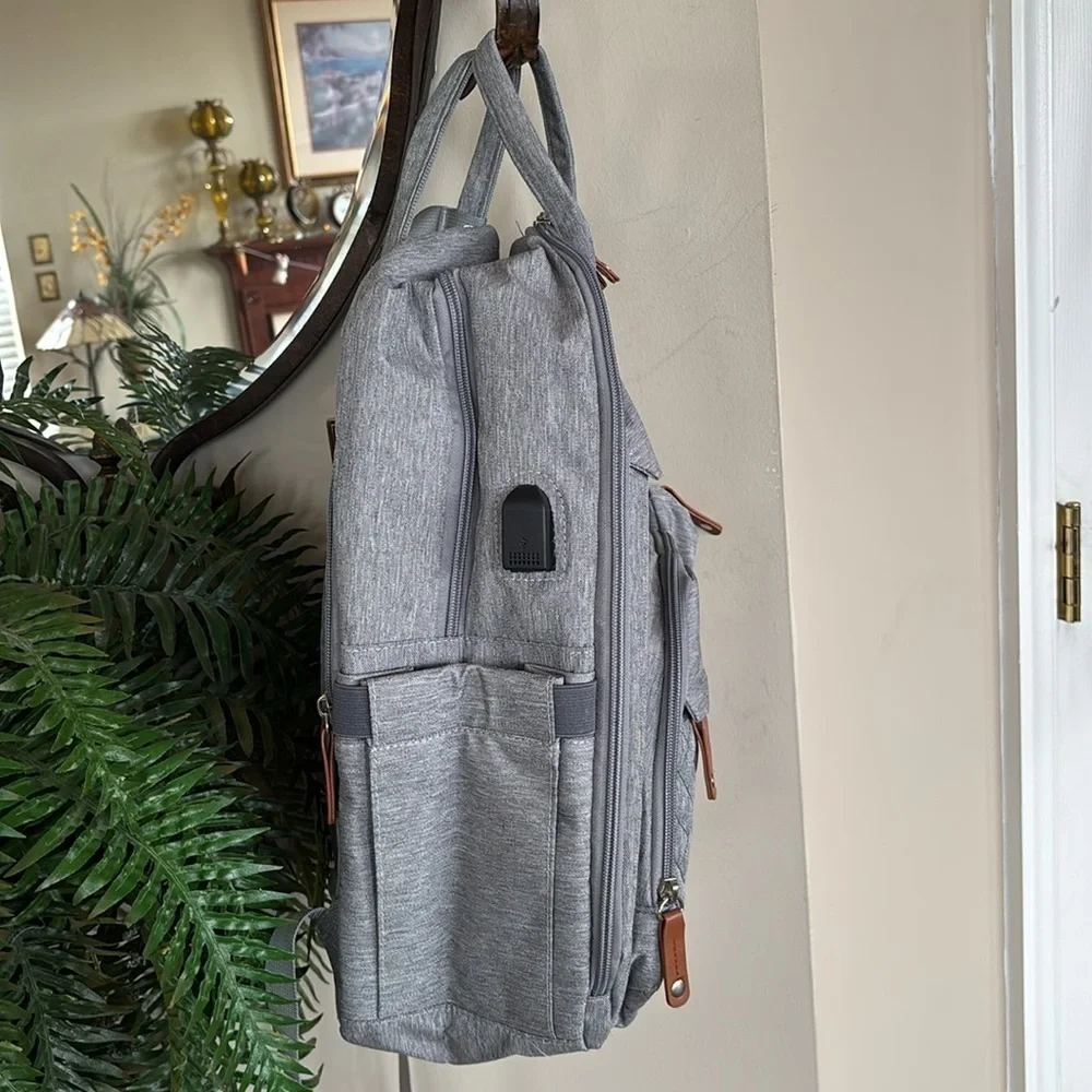 Brand New Diaper Bag Backpack Portable Changing Pad Stylish Gray Baby Organizer